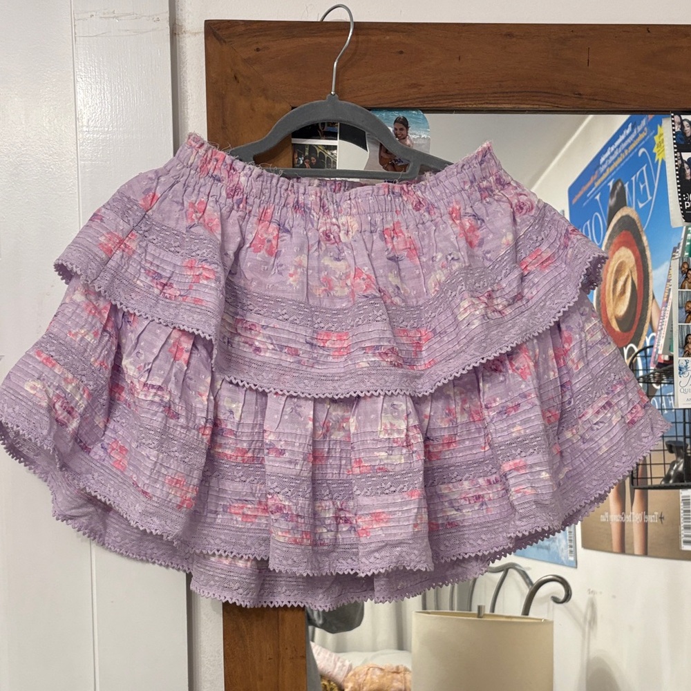 LoveShackFancy Lilac Floral A-Line Skirt